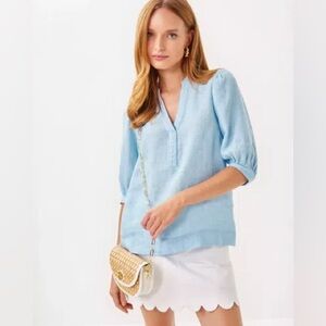 NWT Lilly Pulitzer Mialeigh Linen Top In Blue Peri